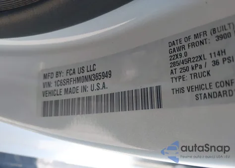 2022 Ram 1500 Limited 4X4 5'7 Box z USA, uszkodzony, nr VIN 1C6SRFHM0NN365949